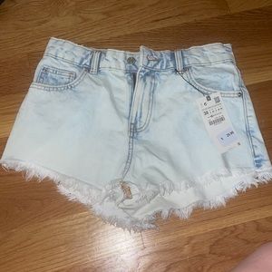 NWT zara light blue high rise dad shorts